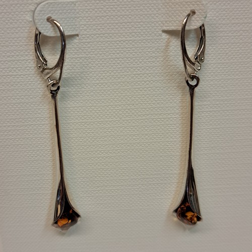 HWG-2359 Earrings, Silver Calla Lily, Amber Dangles $45 at Hunter Wolff Gallery